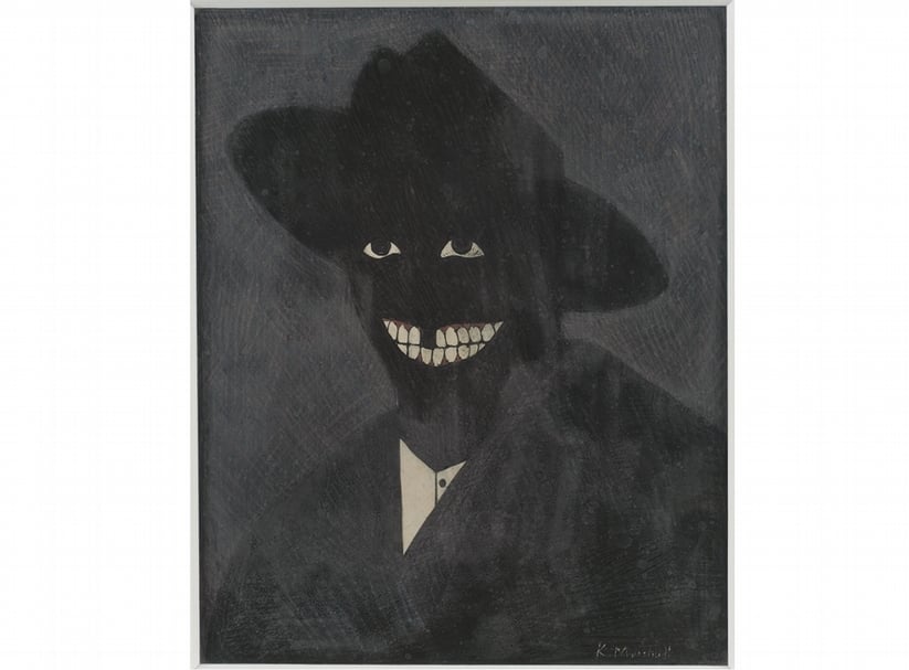 馬歇爾Kerry James Marshall│A Portrait of the Artist as a Shadow of His Former Self Egg tempera on paper 20.3x16.5cm 1980 Collection of Steven and Deborah Lebowitz ©Kerry James Marshall Photo: Matthew Fried, ©MCA Chicago