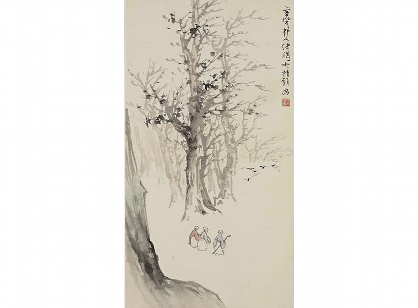 傅狷夫作〈悵望歸鴻〉，31.4×58公分，國立故宮博物院藏。圖／國立故宮博物院提供
