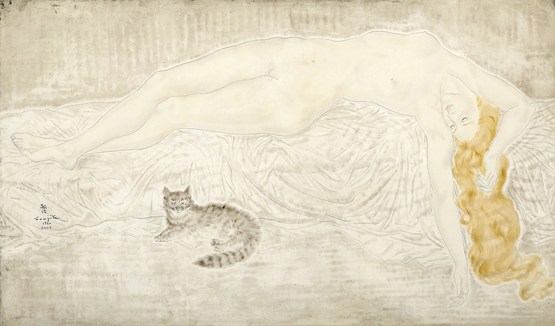 藤田嗣治《裸女與貓》．油彩畫布．97×162.5 cm．1930。圖｜本刊資料室