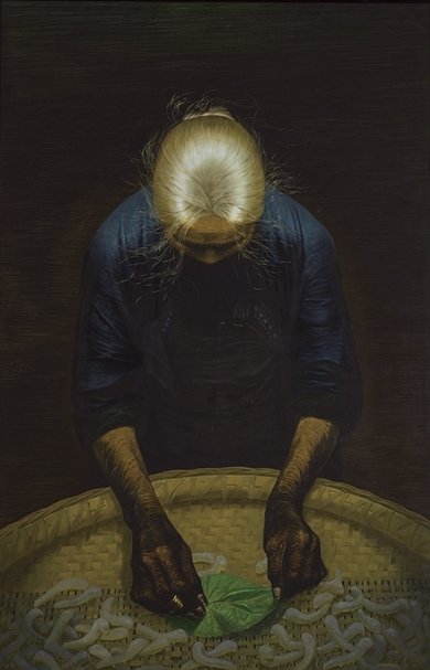 羅中立《春蠶》．布面、油畫．216×140 cm．1982。圖｜中國嘉德