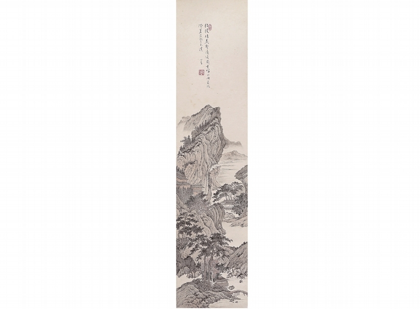 溥儒〈黛岑煙雨〉，水墨設色紙本，103×24公分，預估價新台幣150萬～300萬元。圖︱台北藝流