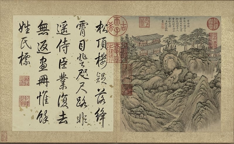 清錢維城畫〈御製龍井八詠詩圖〉冊，25.5×22公分。（圖∣國立故宮博物院）