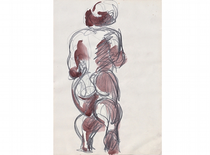 馬庫斯.呂佩爾茨(Markus Lüpertz,生於1941)《無題》(Ohne Titel).紙面鉛筆與水粉.41.7×29.4 cm.2000。Michael Werner畫廊.Märkisch Wilmersdorf.科隆和紐約。©Adagp, Paris 2017