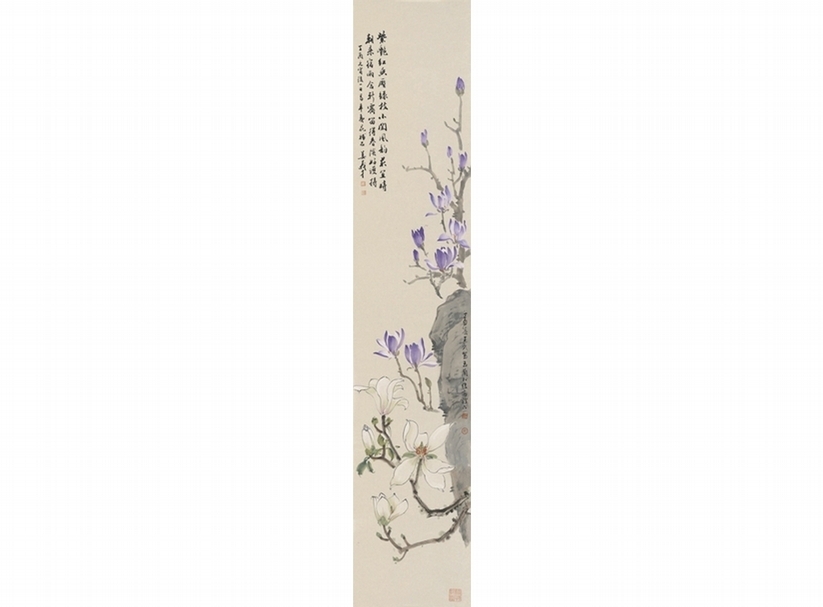 姜義才、林子夷〈玉蘭辛夷〉，141×27公分。圖／林子夷。