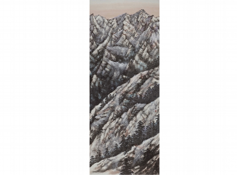 周錫珽2015年作〈台灣雪山〉，214×86.5公分。圖︱周錫珽