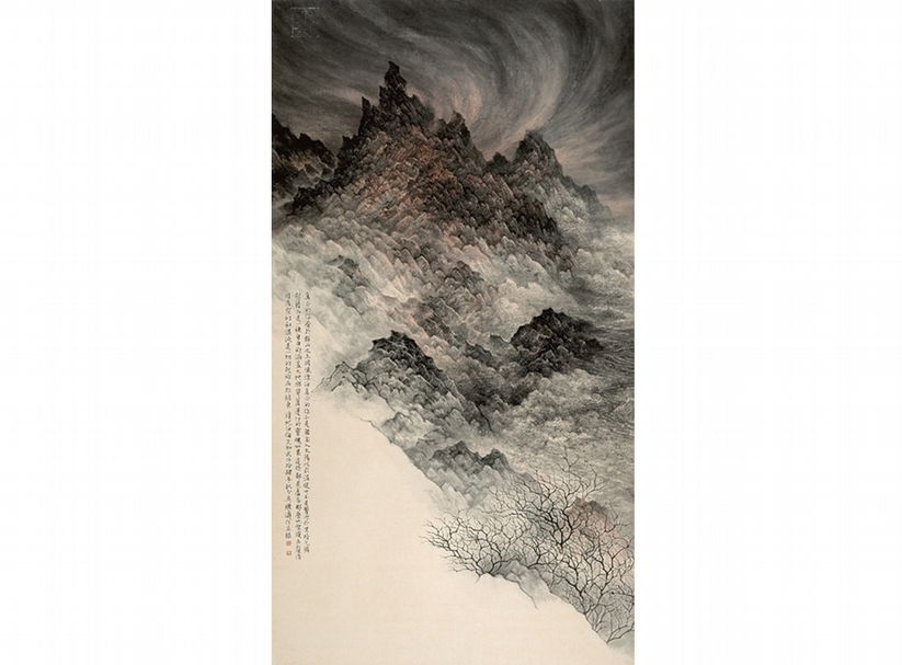 吳繼濤《穹蒼》．水墨、廣興仿宋羅紋雁皮紙no.0820．140×78 cm．2014。圖｜大觀藝術空間