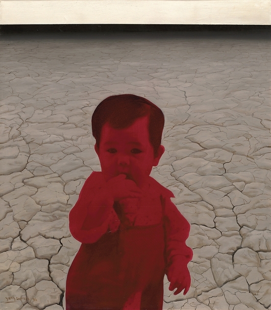 楊國辛《遺產之二》．油彩、綜合媒材、拼貼於畫布．135×405 cm（三聯作）．1996。圖｜中誠