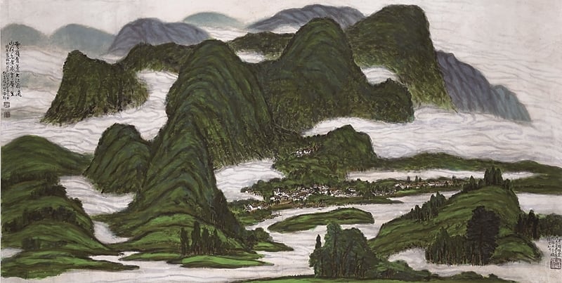 鄭善禧2004年作〈山河不老 永育群生〉，122×243公分。現存鄭善禧最大作品。圖／聞名畫廊