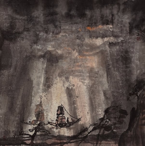 洪凌《冥然歸隱06》.水墨紙本.57×69 cm.2016-2017。圖|索卡藝術中心