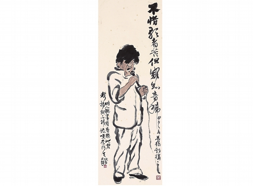 鄭善禧1984年作〈不惜歌者苦〉，75.5×26.5公分。圖／聞名畫廊。