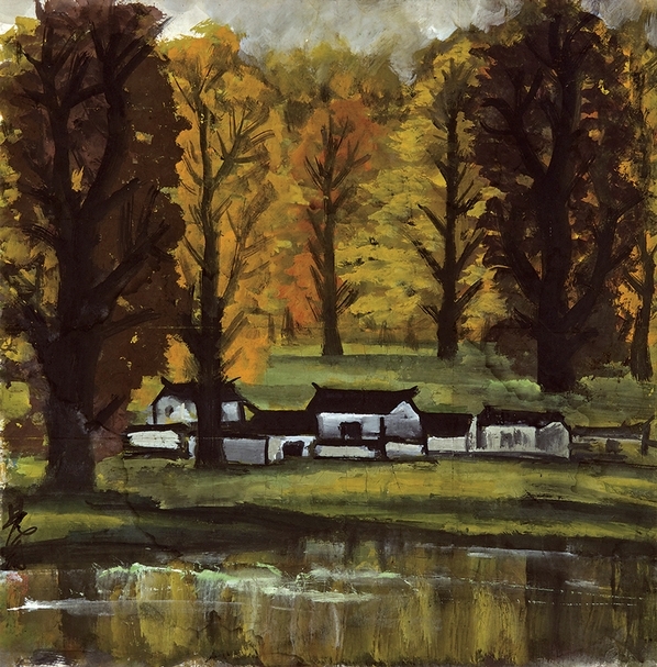 林風眠《秋林小屋》．水彩紙本．65.5×64 cm。圖｜正德拍賣