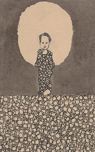 席勒1909年的作品《Child with halo on a flowery meadow》。圖|阿爾貝蒂娜博物館