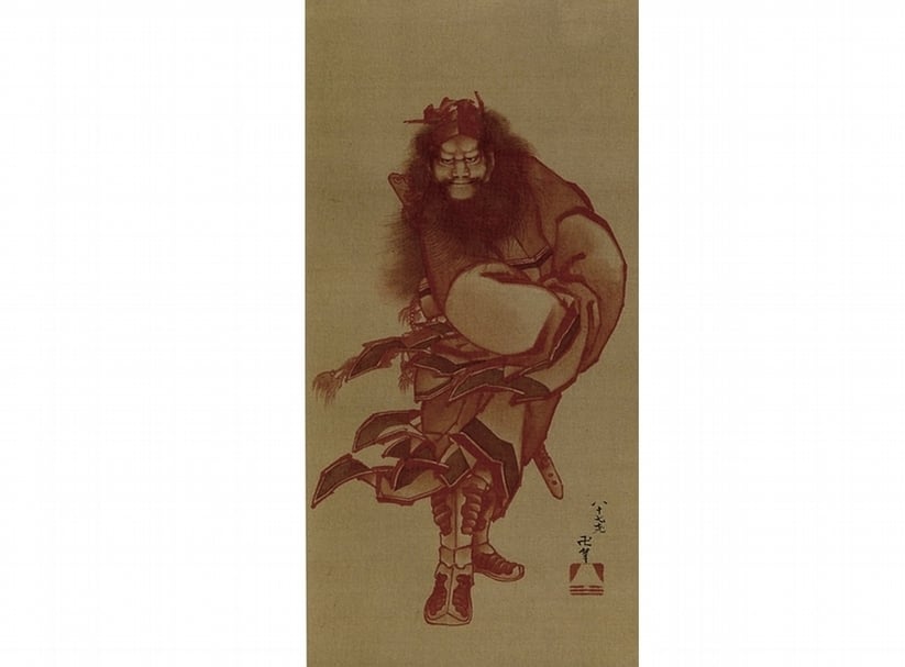 圖6 葛飾北齋1846年作〈朱描鍾馗圖〉,掛軸朱墨絹本,Charles Stewart Smith捐贈,現藏紐約大都會藝術博物館。圖∣大英博物館(British Museum)