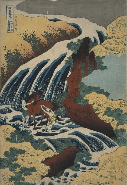圖4 葛飾北齋1833年作「諸國瀑布巡禮」之〈和州吉野義經馬洗瀧〉,彩色木刻版畫,Charles Shannon RA遺贈,©The Trustees of the British Museum。圖∣大英博物館(British Museum)