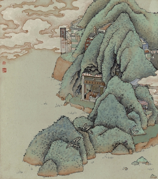 蔡德怡《佐敦系列－單眼老涼茶》．水墨設色紙本．27×24 cm．2017。圖｜大觀藝術空間