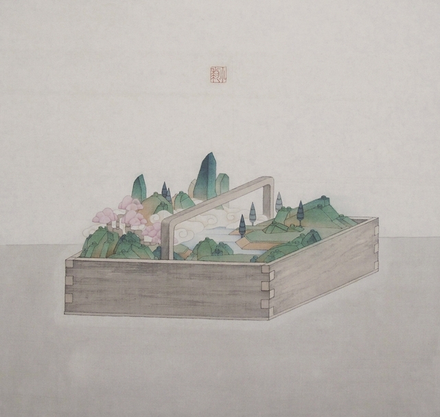 張小黎《一盒春》．水墨設色絹本．50×50 cm．2016。圖｜大觀藝術空間