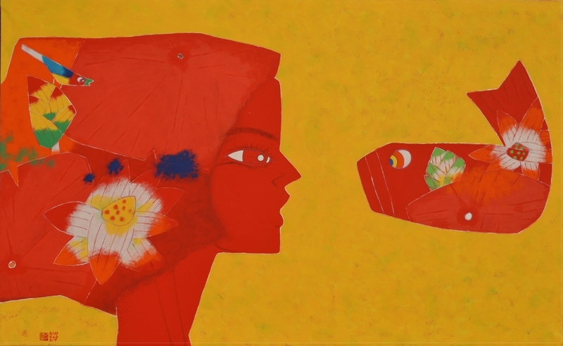 林鍾斗《Together》.礦物顏料、韓國紙.80.3x130.3cm.2017。定價54萬9千元。圖片提供:心晴美術館