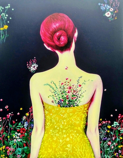 林恩嬉《Bad Flower Garden》.綜合媒材、韓國紙.116.8x91cm.2017。定價30萬5千元。圖片提供:心晴美術館