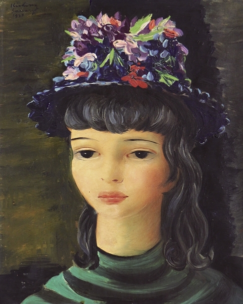 莫依斯．基斯林《Girl with flowered hat, Sanery》．油彩畫布．41×31.8 cm．1948。Installation view at nca | nichido contemporary art, photo by Kei Okano 圖／日動畫廊