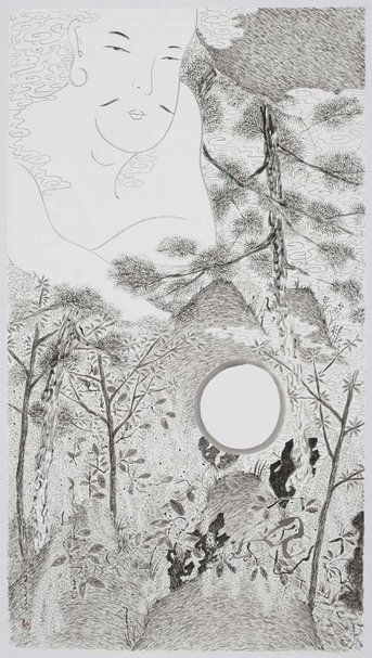 廖文豪 日月星-日光 三聯屏 Sun 水墨紙本 ink on paper 80x144cm 2017 圖片提供：新苑藝術