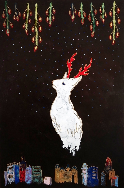 夏愛華 像是初雪的夜 120x80x5cm 漆、木板、岩彩、金箔 2017 圖片提供：月臨畫廊