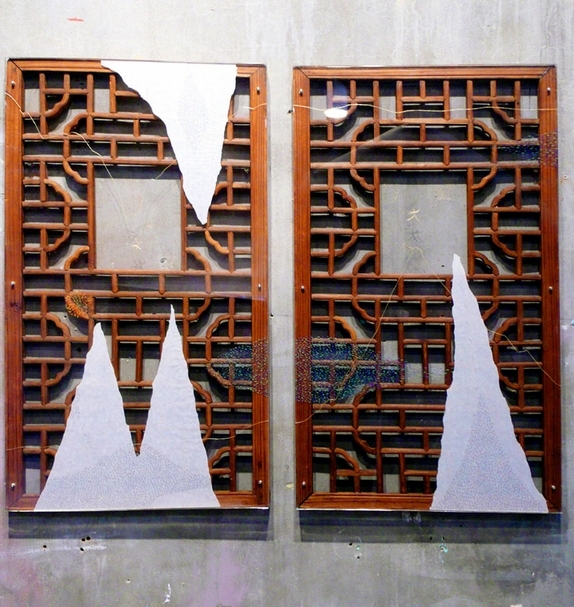 水谷篤司 Scenery of Dream Ⅲ 80x70x3 cm 壓克力板、和紙、岩彩、木、金粉 2009 圖片提供:愛上藝廊