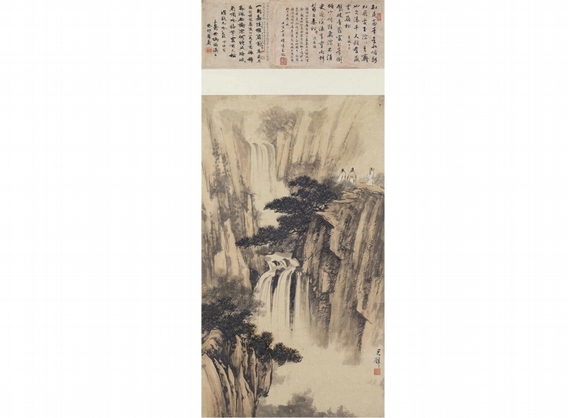 黃君璧〈高士觀瀑圖〉，水墨紙本，82×47公分，成交價新台幣192萬元。資料提供：羅芙奧