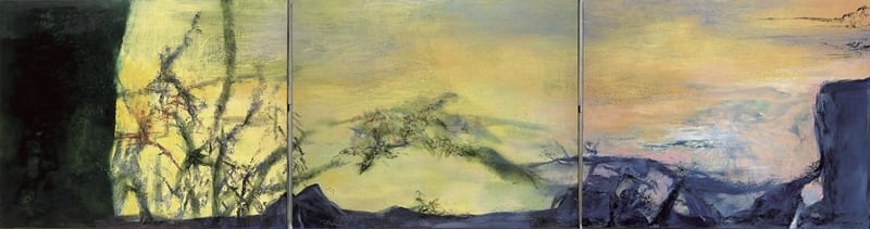 趙無極《向亨利．米修致敬-三連屏》Hommage à mon ami Henri Michaux - Triptych 1999-2000 油彩、畫布 200×750 cm All images of works by Zao Wou-Ki: © Zao Wou-Ki/ProLitteris, Zurich