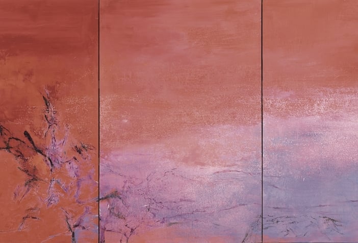 趙無極《向梵思娃致敬-三連屏》Hommage à Françoise-23.10.2003 - Triptych2003 油彩、畫布 195×324 cm All images of works by Zao Wou-Ki: © Zao Wou-Ki/ProLitteris, Zurich Photographer: Dennis Bouchard