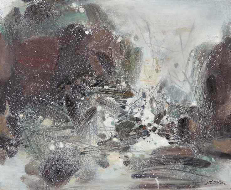 朱德群《冬之圓舞曲》.油彩、畫布.60×73 cm.1986。預估價:650至800萬港元。圖|中國嘉德(香港)