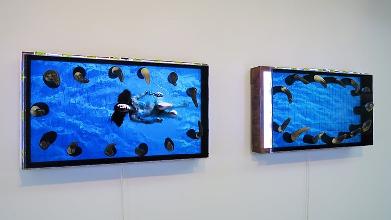 馬克《Dive》．LCD panel、electronic device、steel、cow horns．89×52×25 cm．2009。Ed. 2/3 攝影：楊椀茹