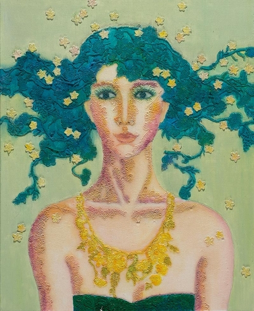 吳麗玉《艷夏之花一小白花系列之一》．複合媒材 80×65 cm．2017。