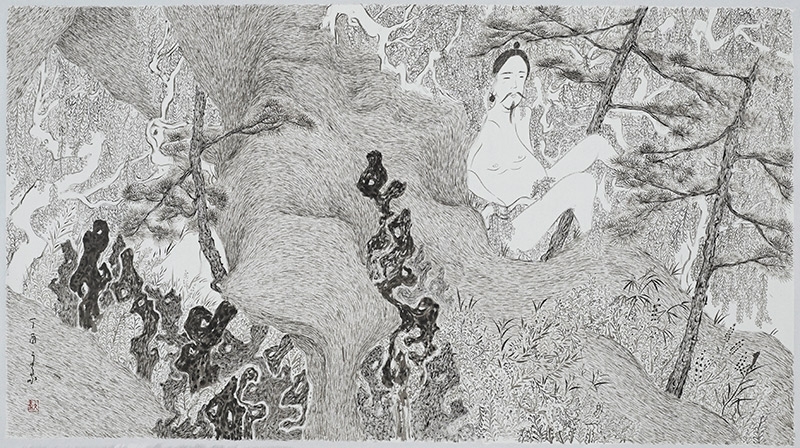 廖文豪《松聲入夢圖》.水墨紙本.80×144 cm.2017。圖片提供:廖文豪