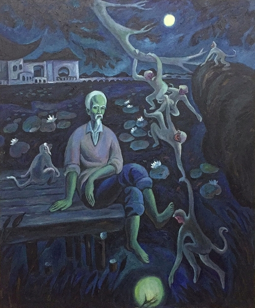 秦琦 猴子撈月 油彩‧畫布 220x184cm 2017 圖片提供：大未來林舍畫廊‧台北