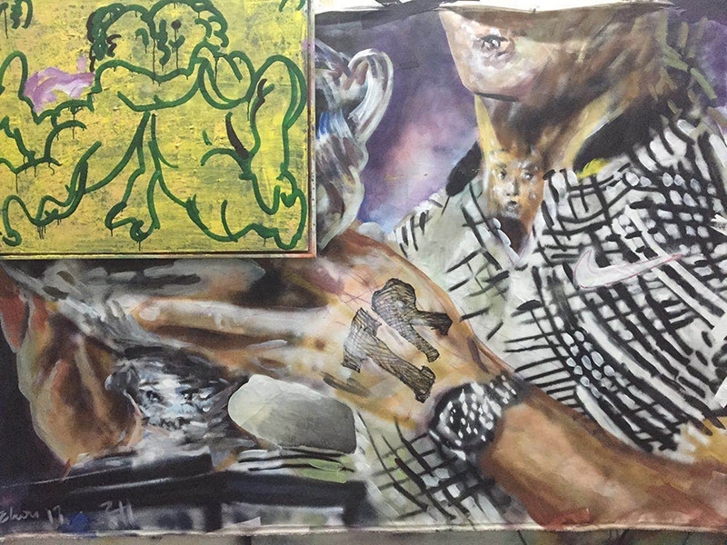 周軼倫 小天使和勞力士 布面丙烯噴漆‧木框底 168x237cm 小框84x103.5cm 2017 圖片提供：大未來林舍畫廊‧台北