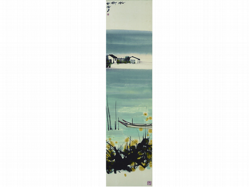 席德進《水鄉》.彩墨、紙本.138×35 cm.1979。預估價:40至60萬港元。圖|中國嘉德(香港)