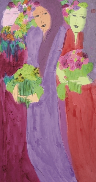 丁雄泉《三美圖》.壓克力彩、紙本.180.5×97 cm。預估價:32至42萬港元。圖|中國嘉德(香港)