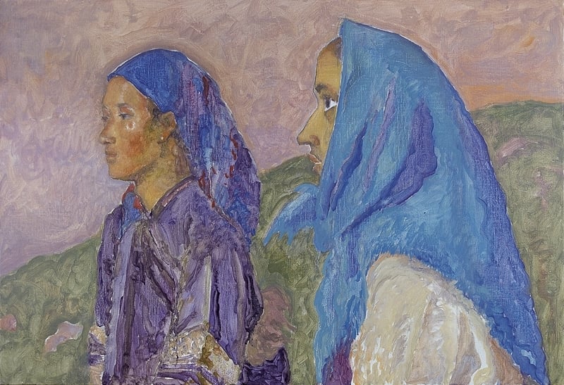 毛旭輝《圭山－兩姐妹》．油彩畫布．60×90 cm．2010。圖｜關渡美術館．索卡藝術中心