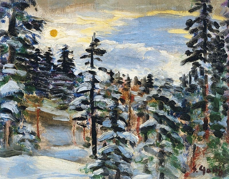 楊三郎（1907-1995） 《松間晴雪》 油彩 木板 21.5×27.5cm 約1980年代作 估價：HKD 800,000 – 1,200,000 圖片提供：嘉德香港