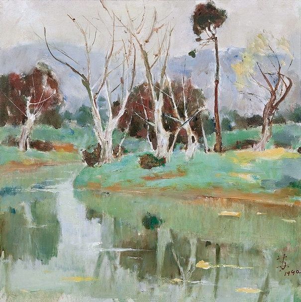 蘇天賜（1922-2006） 《靜靜的溪流》 油彩 畫布 55×55cm 1990年作 估價：HKD 250,000 – 350,000 圖片提供：嘉德香港