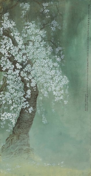 林淑女2017年作〈適意行〉三屏，設色紙本，182X96公分X3。圖︱林淑女