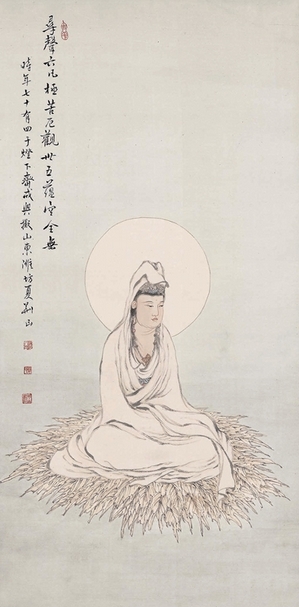 夏荊山1999年作〈遨遊太空：大慈觀世音菩薩〉，90×60公分。圖片提供：財團法人夏荊山文化藝術基金會