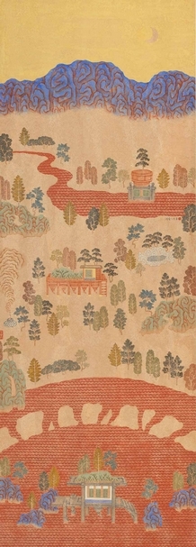 潘信華《溪畔》‧紙本水墨設色‧210×75 cm‧2016。圖片提供:亞洲藝術中心