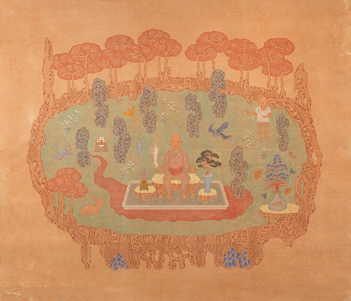 潘信華《練功圖》‧紙本水墨設色‧184.5×214.5 cm‧2016。圖片提供:亞洲藝術中心
