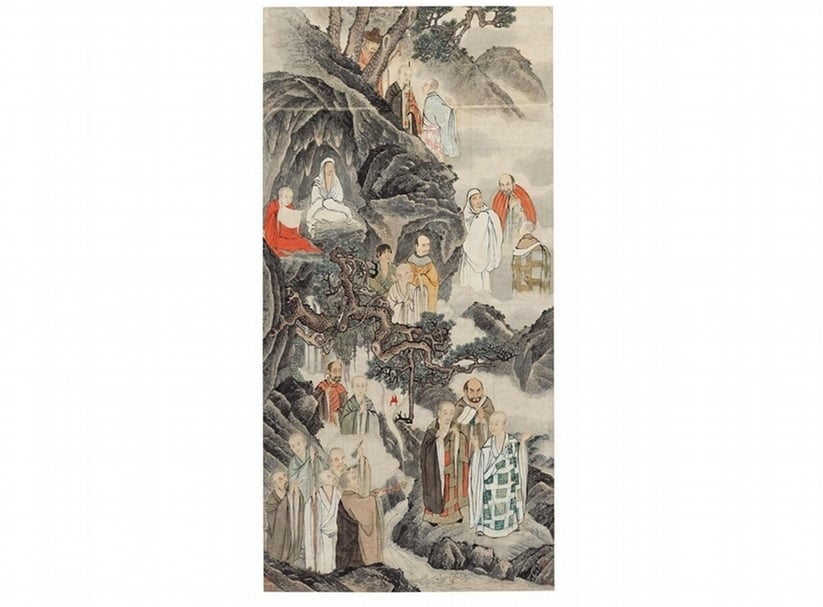 佳士得：編號13明丁雲鵬／盛茂燁〈羅漢圖〉，成交價106萬8500美元。圖為兩件其一。圖片提供：佳士得