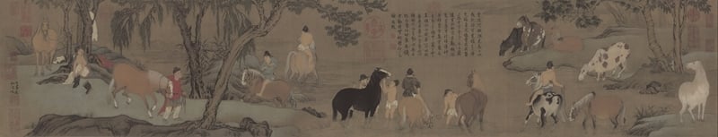 圖2 元代趙孟頫〈浴馬圖〉，28.5×154公分，北京故宮博物院藏。圖∣張筠