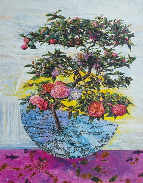 張翠容 映月套繪2 複合媒材、麻布 117x91cm(50F) 2016 圖片提供：張翠容