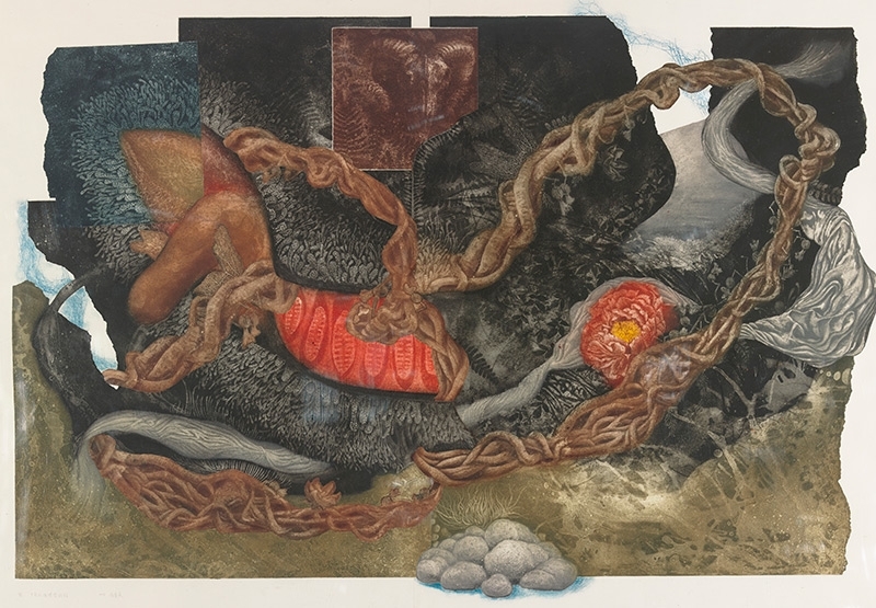 高春英 生命的循環與糾結 版畫類首獎 90×140cm 2016 圖片提供:桃園市政府文化局