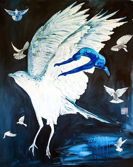 顧福生 夜航 Night Flight 複合媒材、畫布 Mixed Media on Canvas 151.5x121cm 2016 圖片提供：誠品畫廊