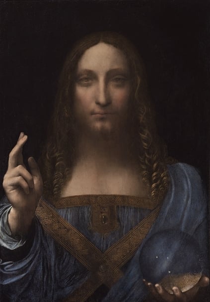 達文奇《救世主》．油彩、胡桃木板．65.6×45.4cm。